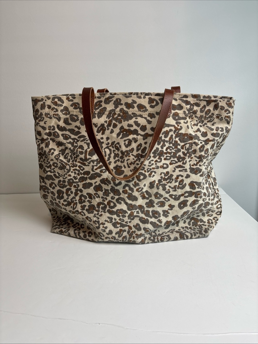 Madewell Leopard Print Canvas Tote with Brown Leather Straps - Picture 2 of 5